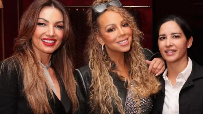 Patrícia Poeta e Mariah Carey se encontram em evento em São Paulo